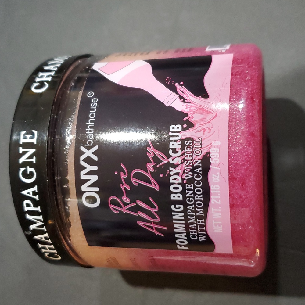 Rose all day Champagne wishes with Moroccan oil‎ infused foaming body scrub new